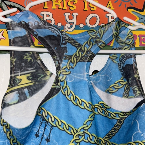 VINTAGE Y2K 2000’s CROWN ROYAL COBALT BLUE CHAIN STRETCHY TANK TOP - Picture 7 of 10